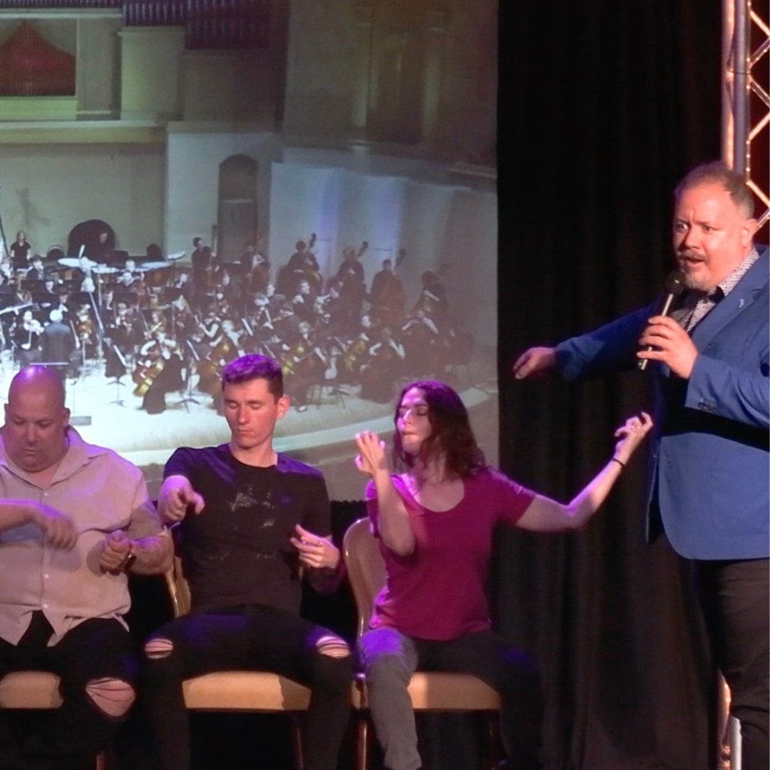 Jobeth Bowers engaging with audience members in a hypnosis act